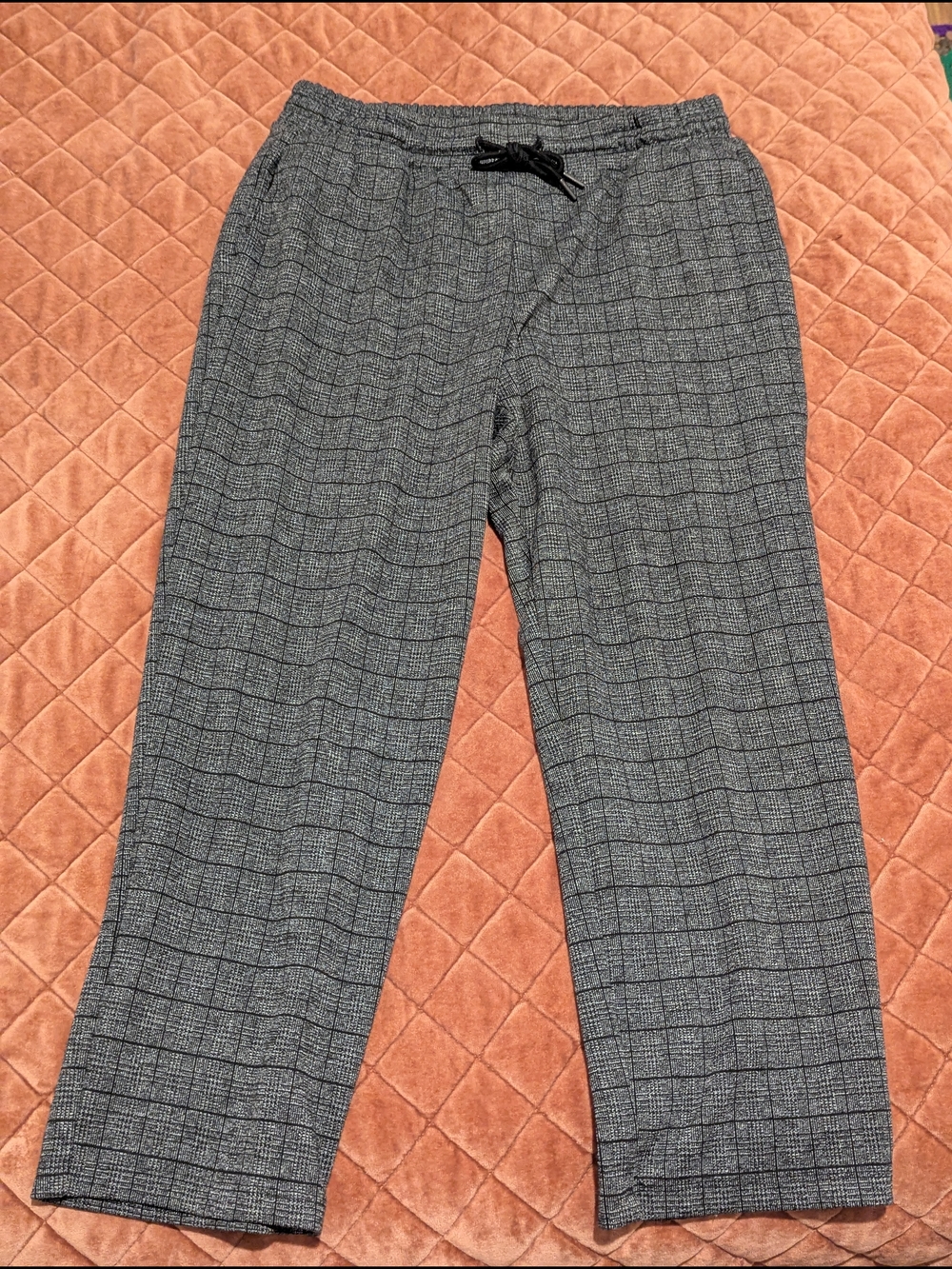 a new day Black & Gray Plaid Drawstring Trousers